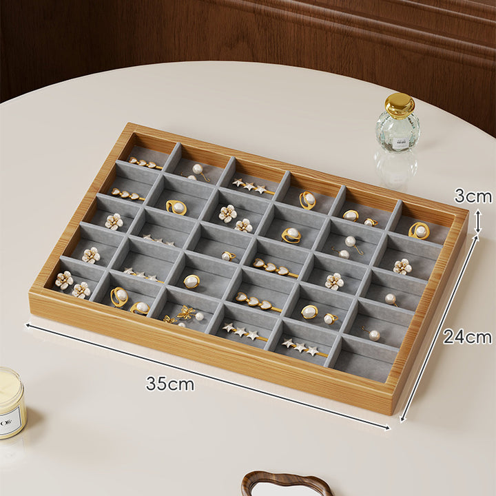 Twelve-Compartment Bamboo Jewelry Organizer Tray