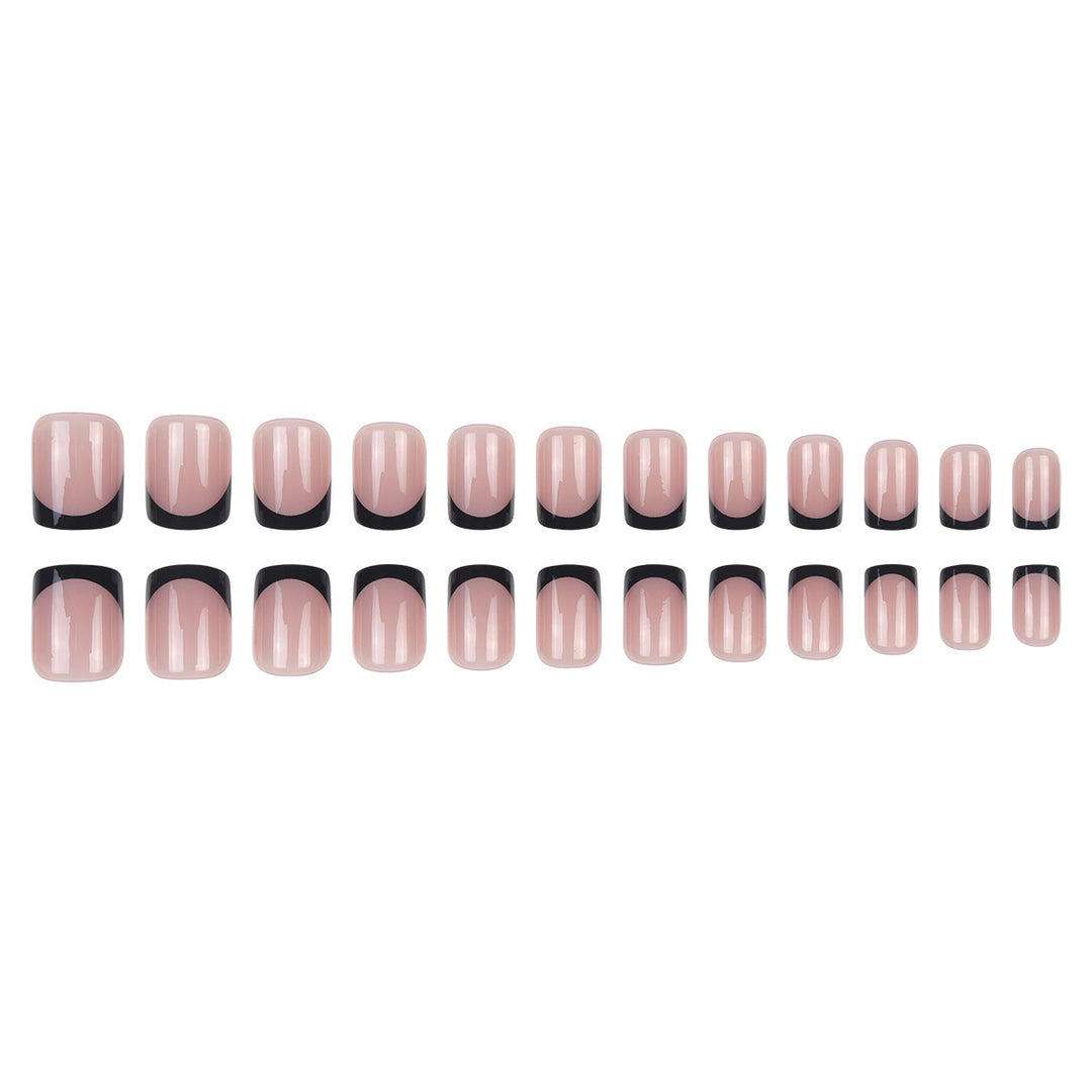 Elegant Square Tip Press-On Nails with Bold Black French Tips Kalsten