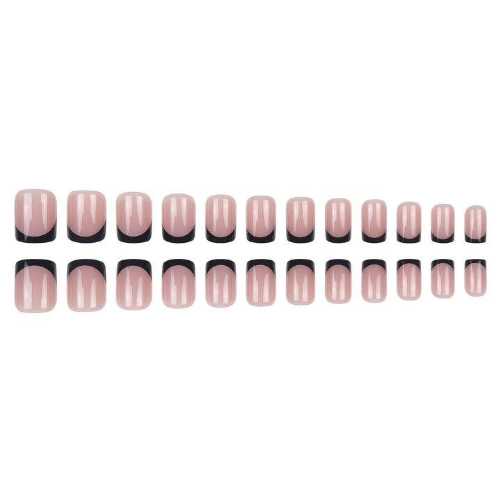 Elegant Square Tip Press-On Nails with Bold Black French Tips Kalsten