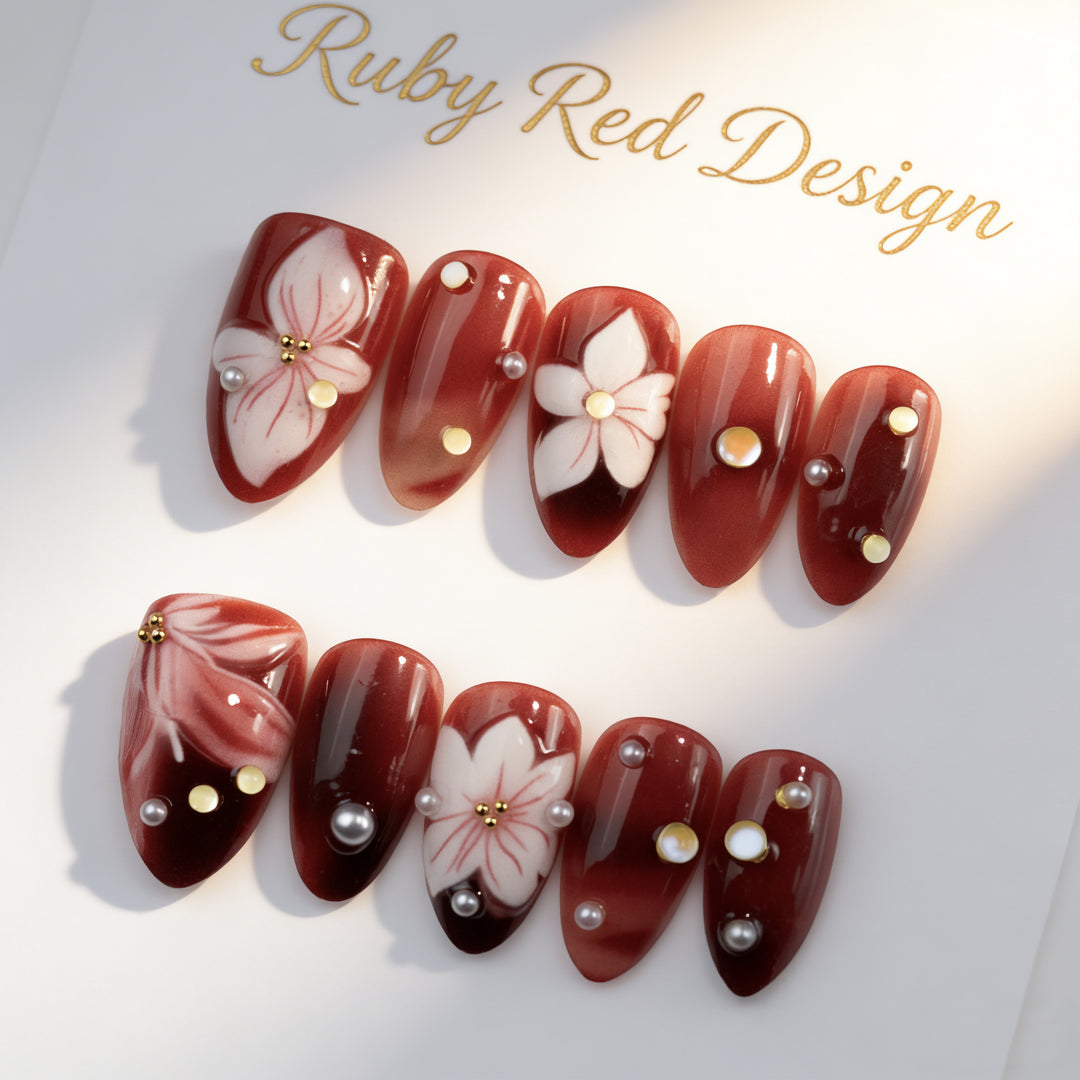 Elegant Floral Press-On Nail Art Set Kalsten