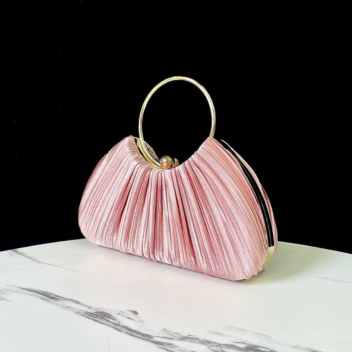 Pleated Evening Handbag with Metal Ring