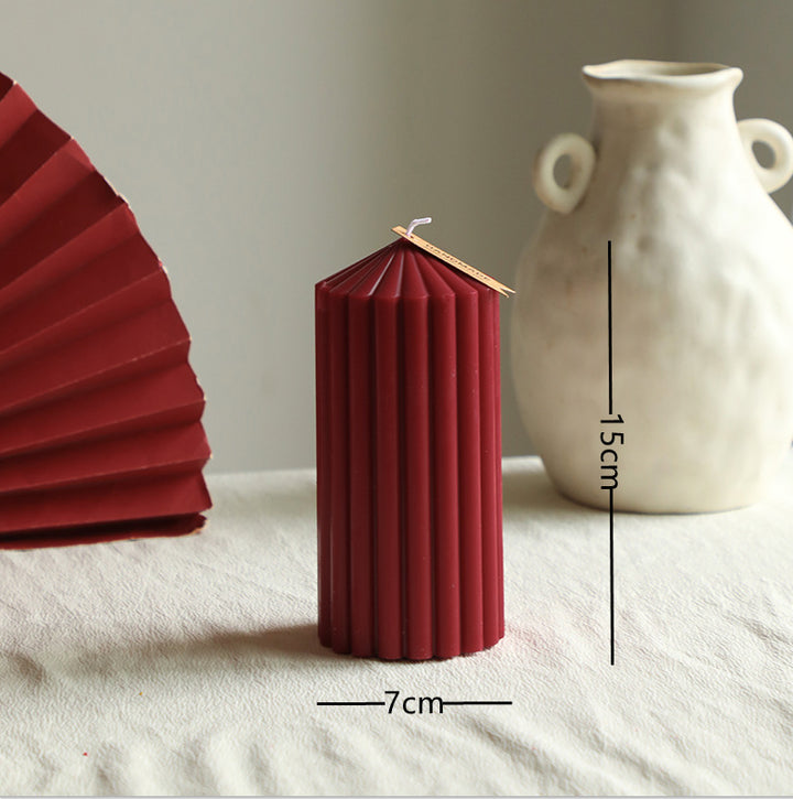 Ribbed Stacked Sphere Decorative Scented Pillar Candle With Long Cotton Wick