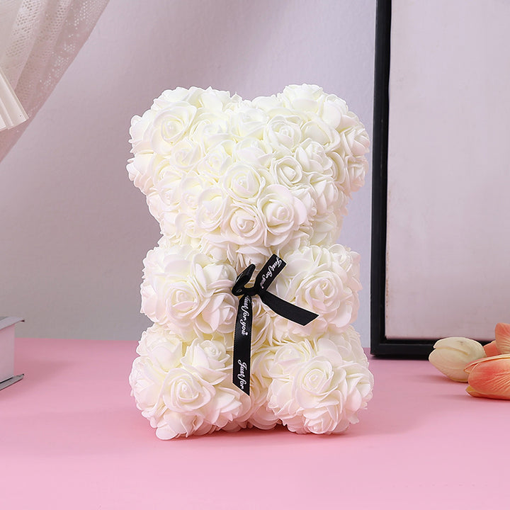 Foam Rose Teddy Bear Gift Sculpture With Satin Ribbon Bow
