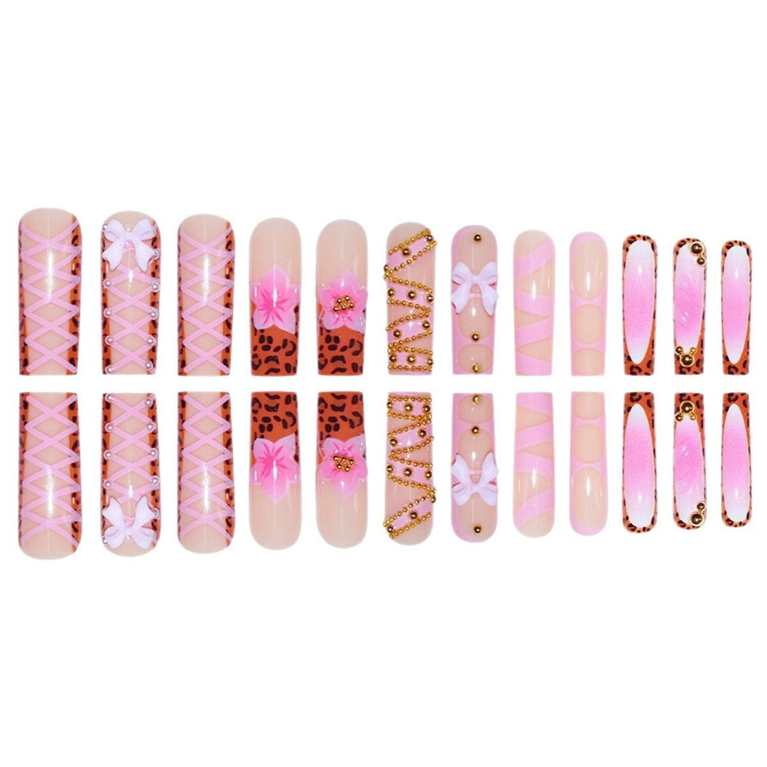 Decorative Stiletto Press-On Nails with 3D Floral and Bow Accents Kalsten