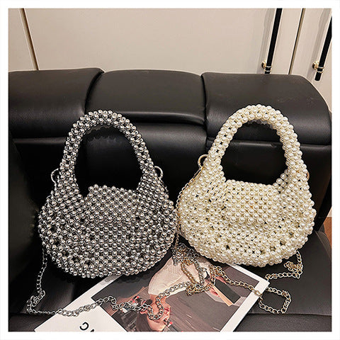 Metallic Pearl-Embellished Handbag