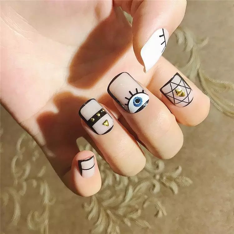 Artistic Press-On Nail Set with Eye Motif