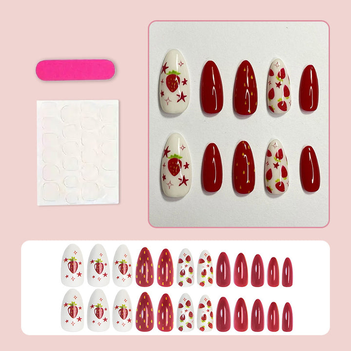 Nail art with fruity strawberry designs and shine Kalsten