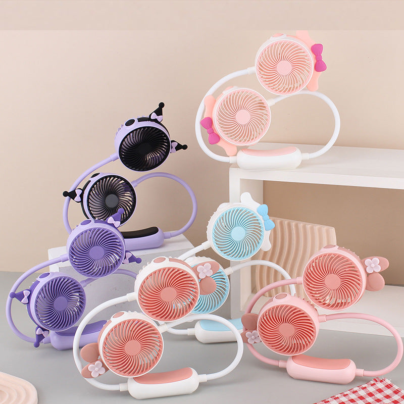 Unisex portable double-neck fan with flexible gooseneck, rechargeable battery and quiet motor Kalsten