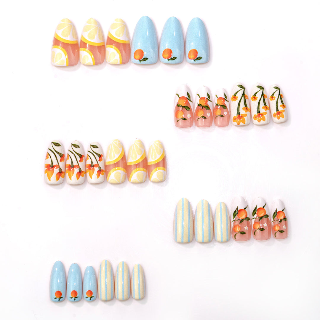 Artistic Citrus-Themed Press-On Nail Art Kalsten