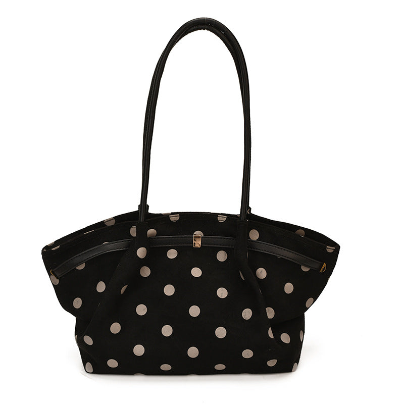 Polka Dot Suede Shoulder Tote