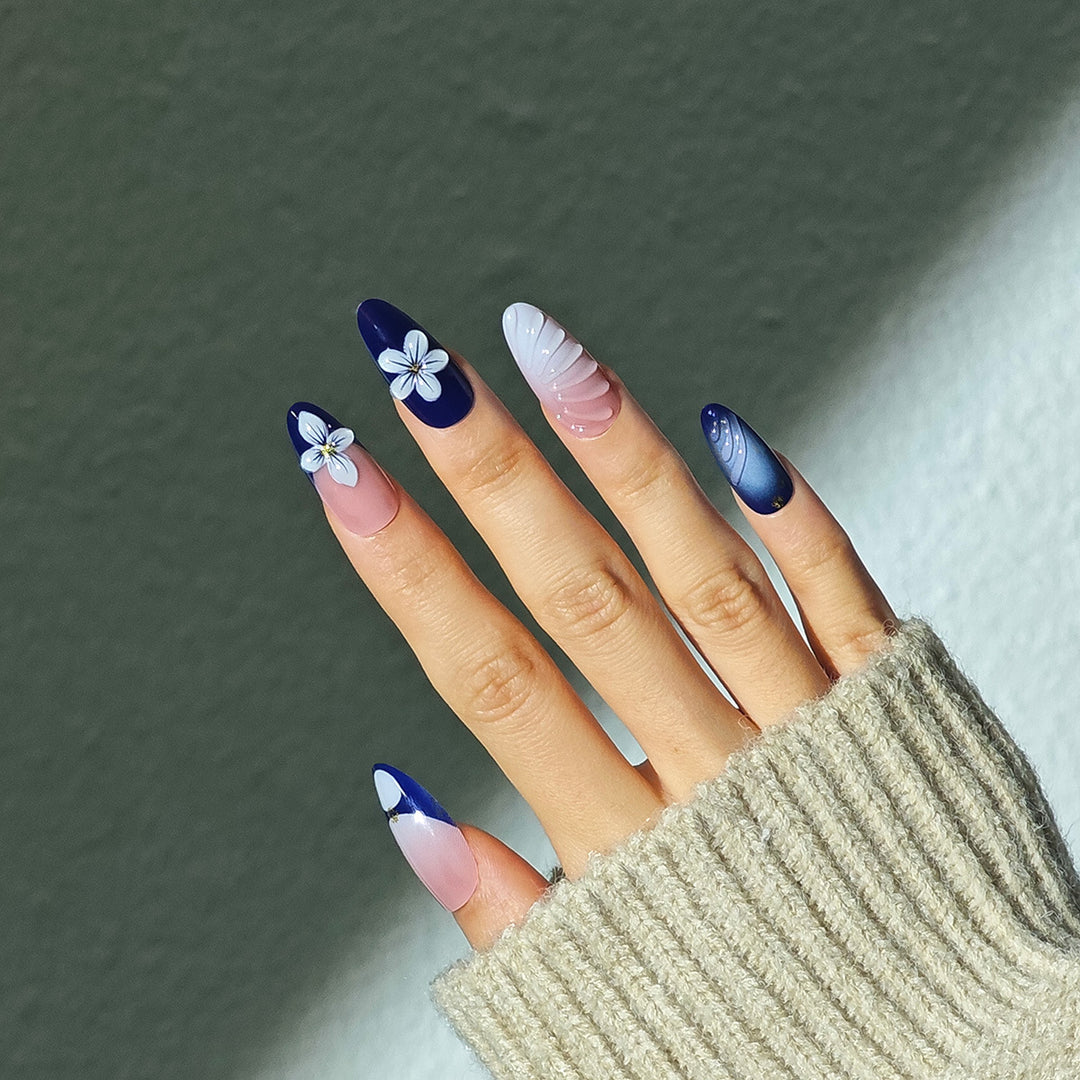 Artistic Long Press-On Nails with Floral Design Kalsten