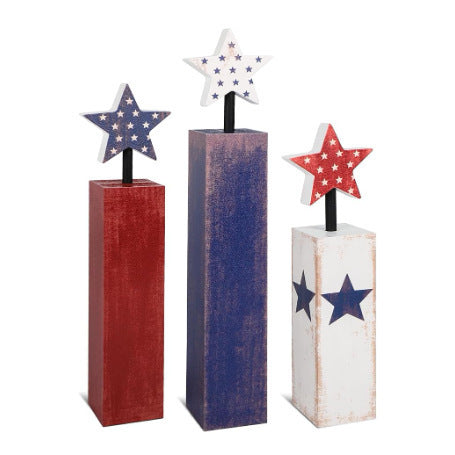 Unisex decorative wooden column decor set with star toppers and glitter surface Kalsten