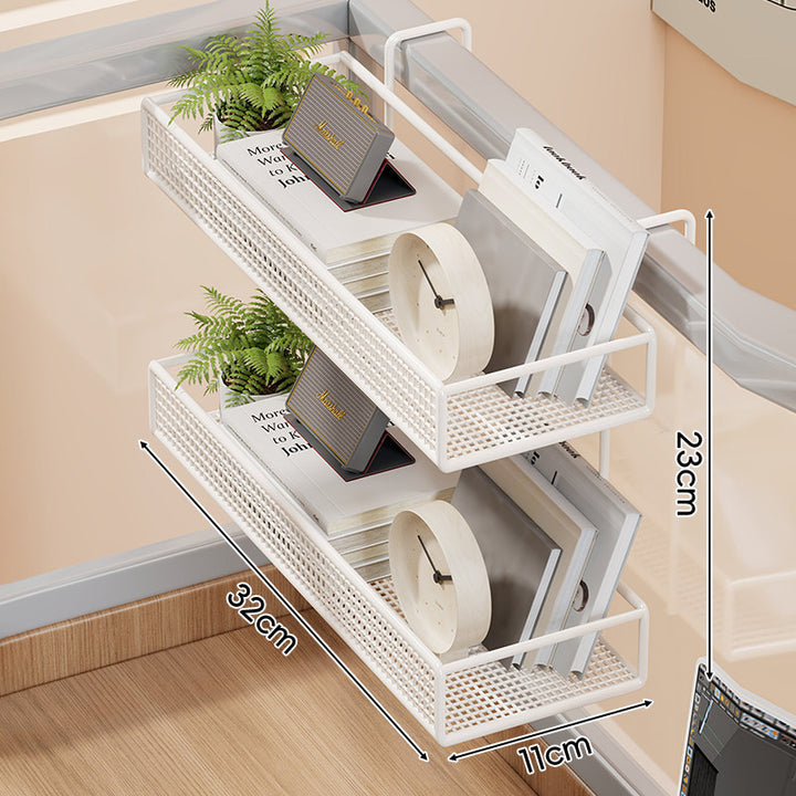 Clamp-On Mesh Desk Partition Shelf Organizer with Lattice Tray and Over-Edge Hooks