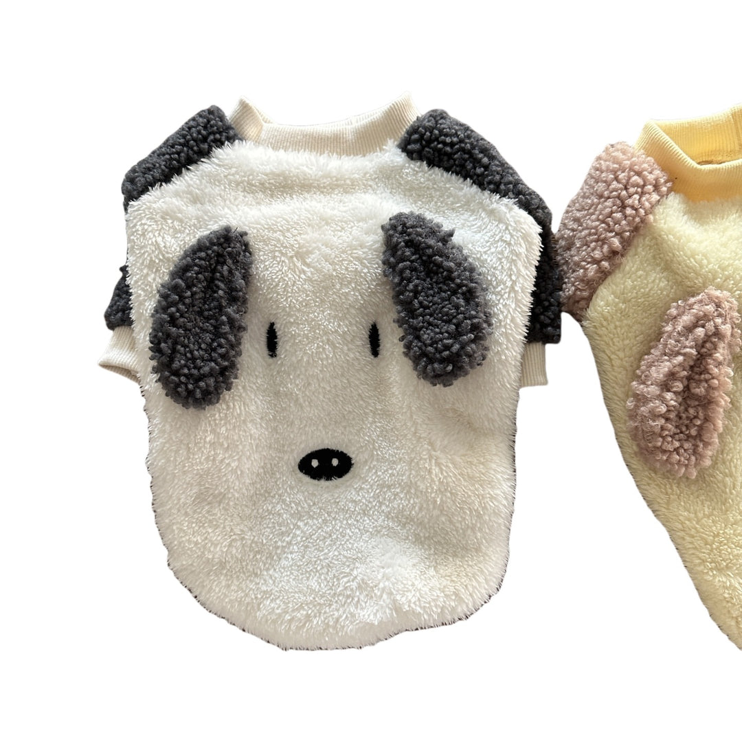 Plush Sherpa Dog Sweater with 3D Curly Ears and Embroidered Face
