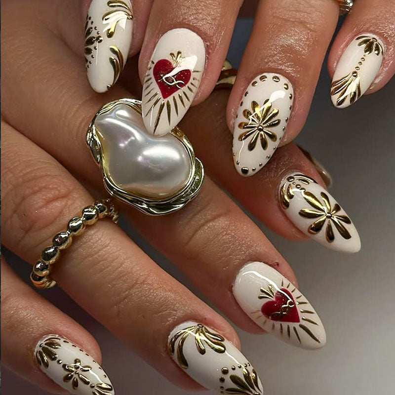 Heart-Embellished Press-On Nail Set