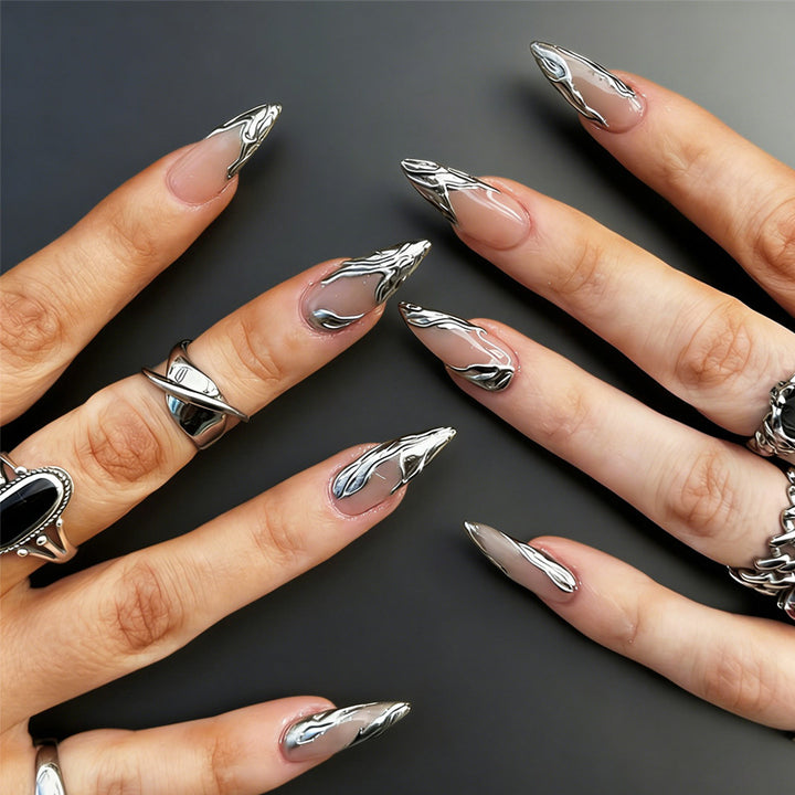Metallic Design Stiletto Press-On Nails Kalsten