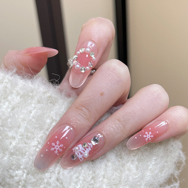 Decorative Press-On Nail Art Set with Snowflake and Rhinestone Accents Kalsten