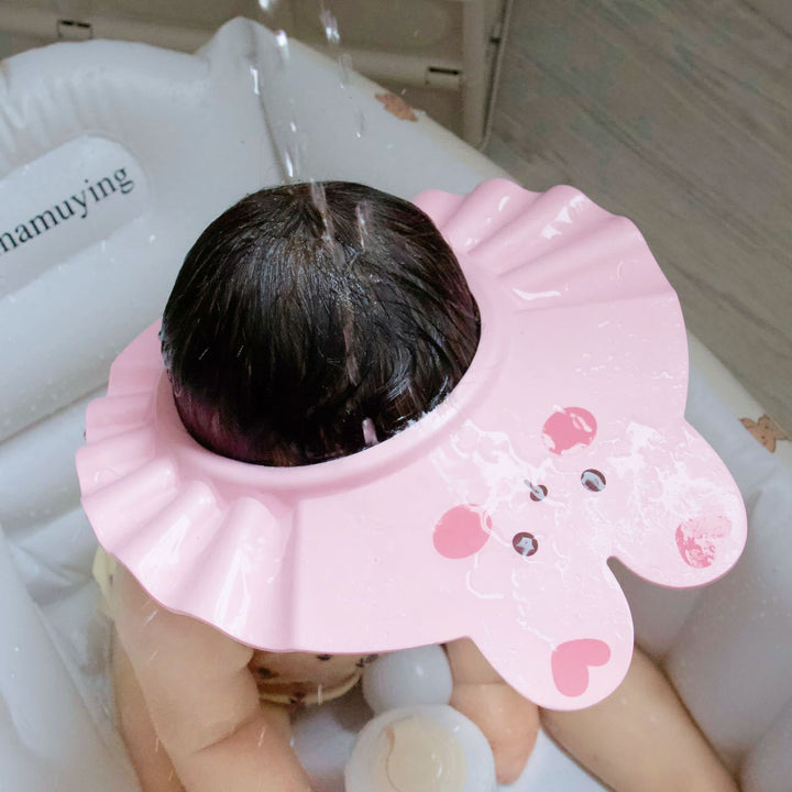 Baby Bath Shower Visor with Adjustable Snap and Cute Animal Ruffle Design