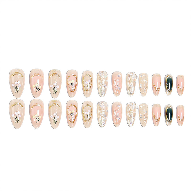 Elegant artificial nails with holographic and floral decorations Kalsten