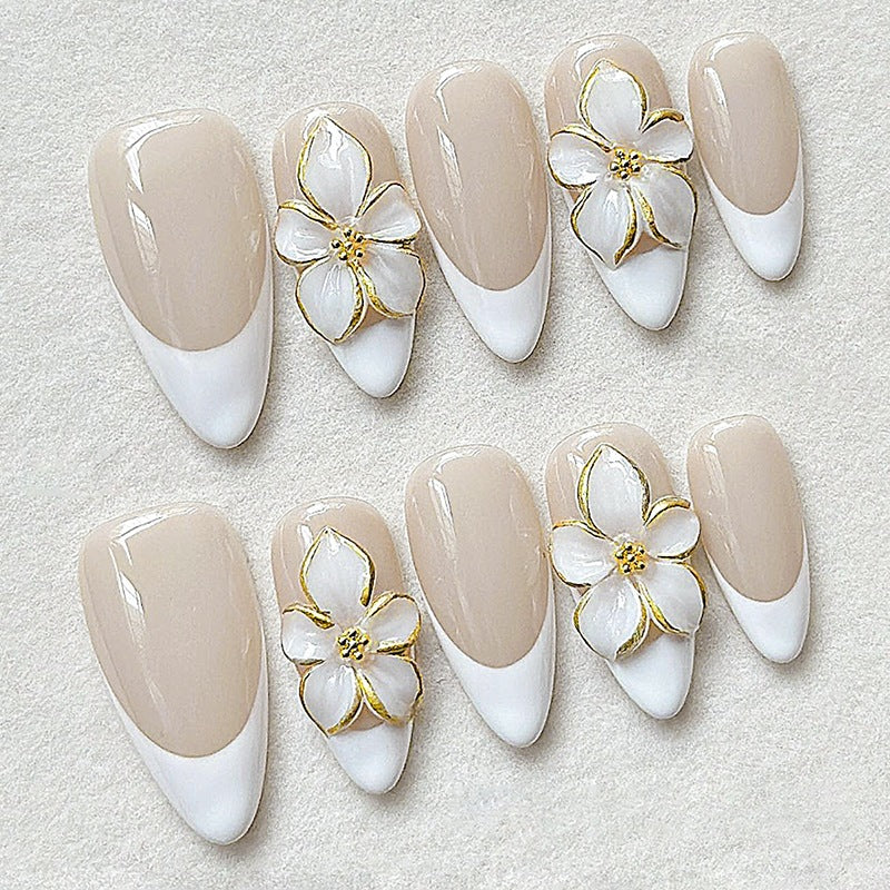 Artificial nail set with floral accents and luxurious glitter Kalsten