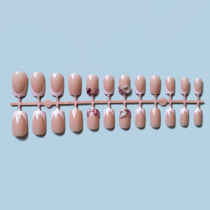 Decorative French Tip Nail Art Set with Gem Accents