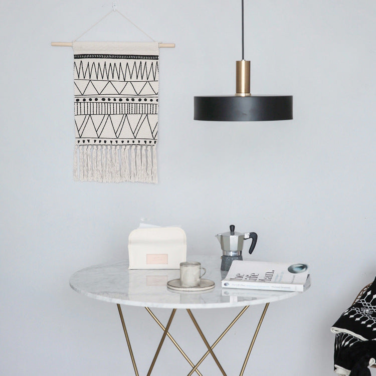 Woven Boho wall hanging with fringes and graphic ethnic pattern Kalsten