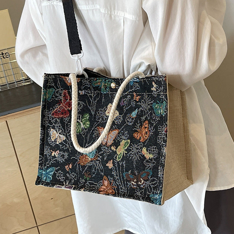 Floral Embroidered Canvas Tote Bag  1790616768