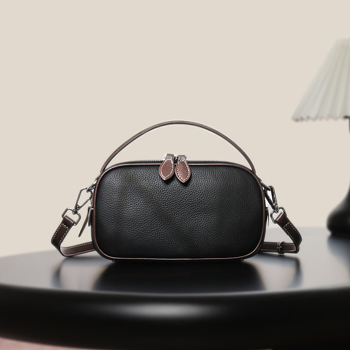 Structured Pebbled Leather Top-Handle Crossbody Bag with Detachable Strap