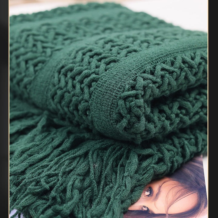 Handcrafted Textured Knit Throw Blanket Kalsten