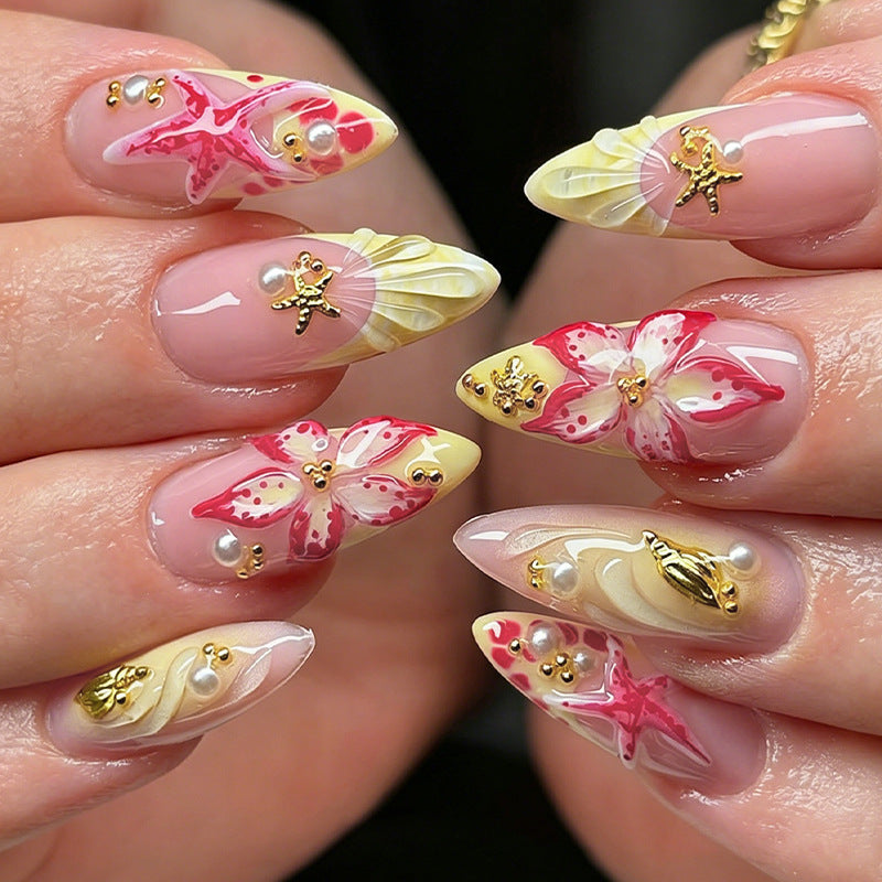 Artificial nail set with tropical motifs Kalsten