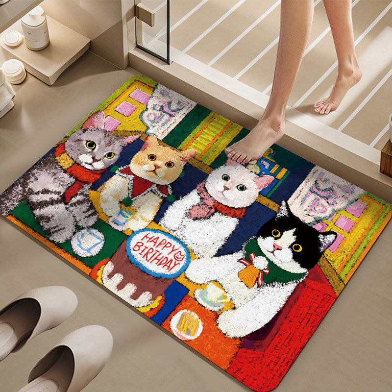 Cartoon Cat-Themed Bath Mat Kalsten