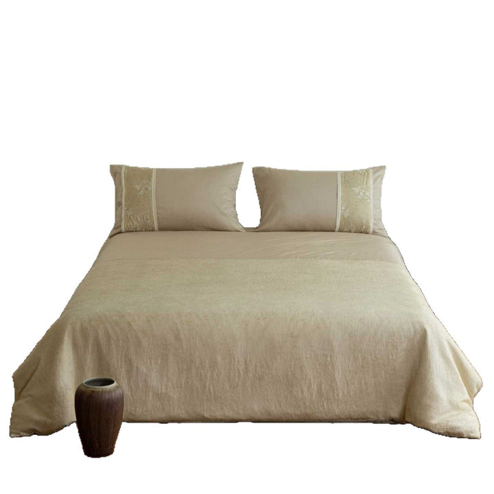 Luxury linen bedding set with embroidered decorative stripe
