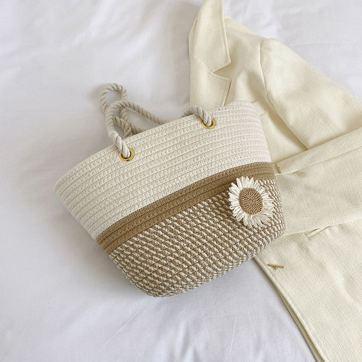 Handcrafted Floral Detail Straw Tote Bag Kalsten