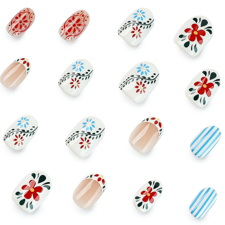 Artful nail art with floral design and colorful patterns Kalsten