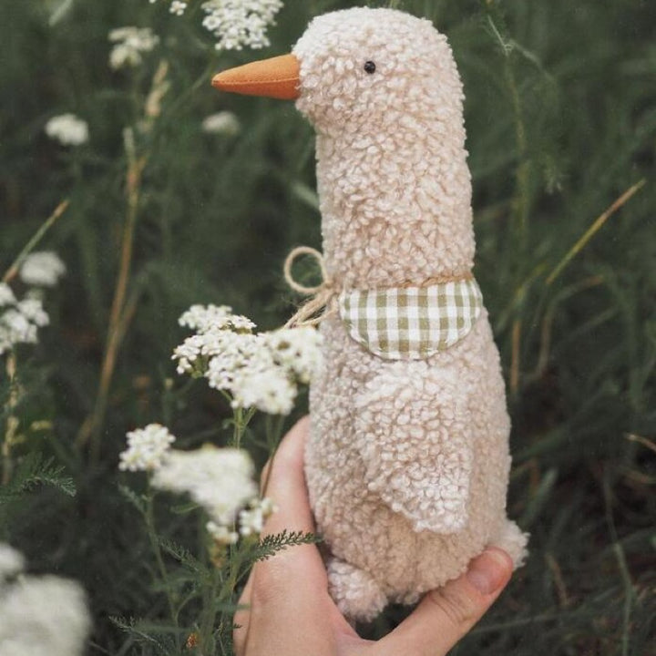 Plush Curly Fleece Goose Soft Toy with Gingham Bandana