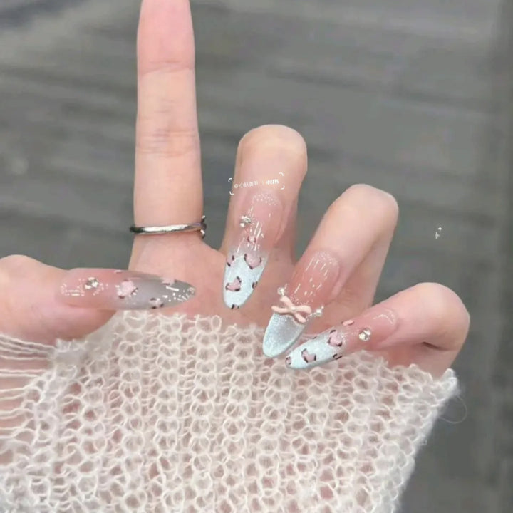 Elegant Press-On Nail Extensions with Floral Design Kalsten