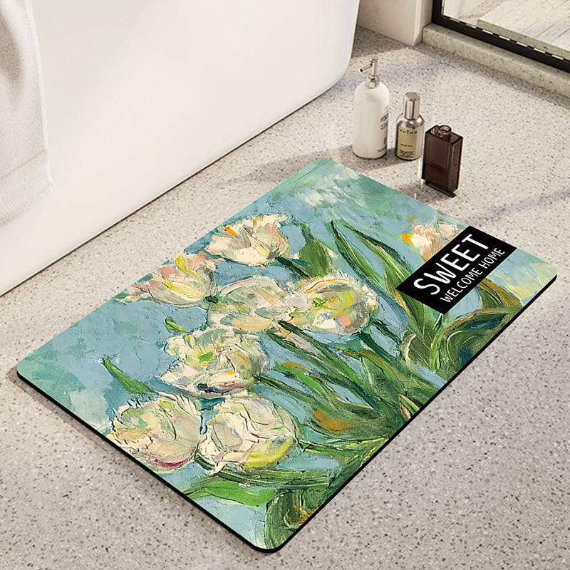 Artistic Sunflower-Themed Bath Mat