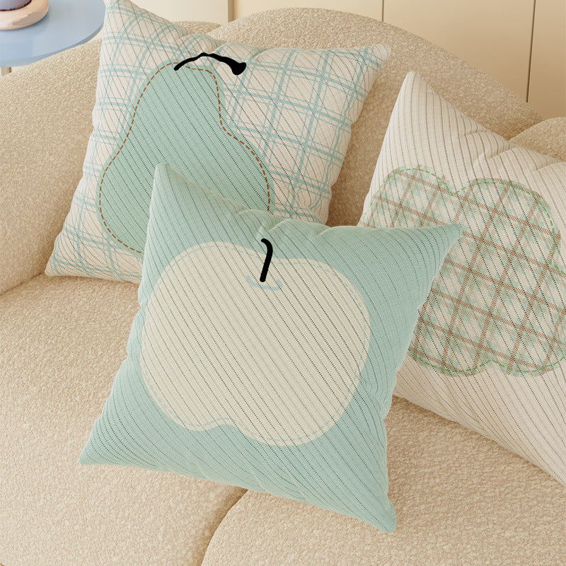 Decorative Cotton-Linen Throw Pillow Cover Set with Pastel Shape Motifs and Quilted Texture