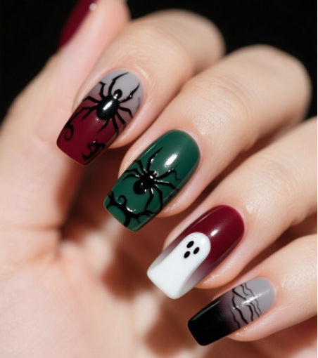 Halloween-Themed Spider and Ghost Nail Art Kalsten