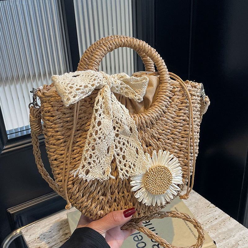 Handcrafted Woven Floral Accent Tote Bag