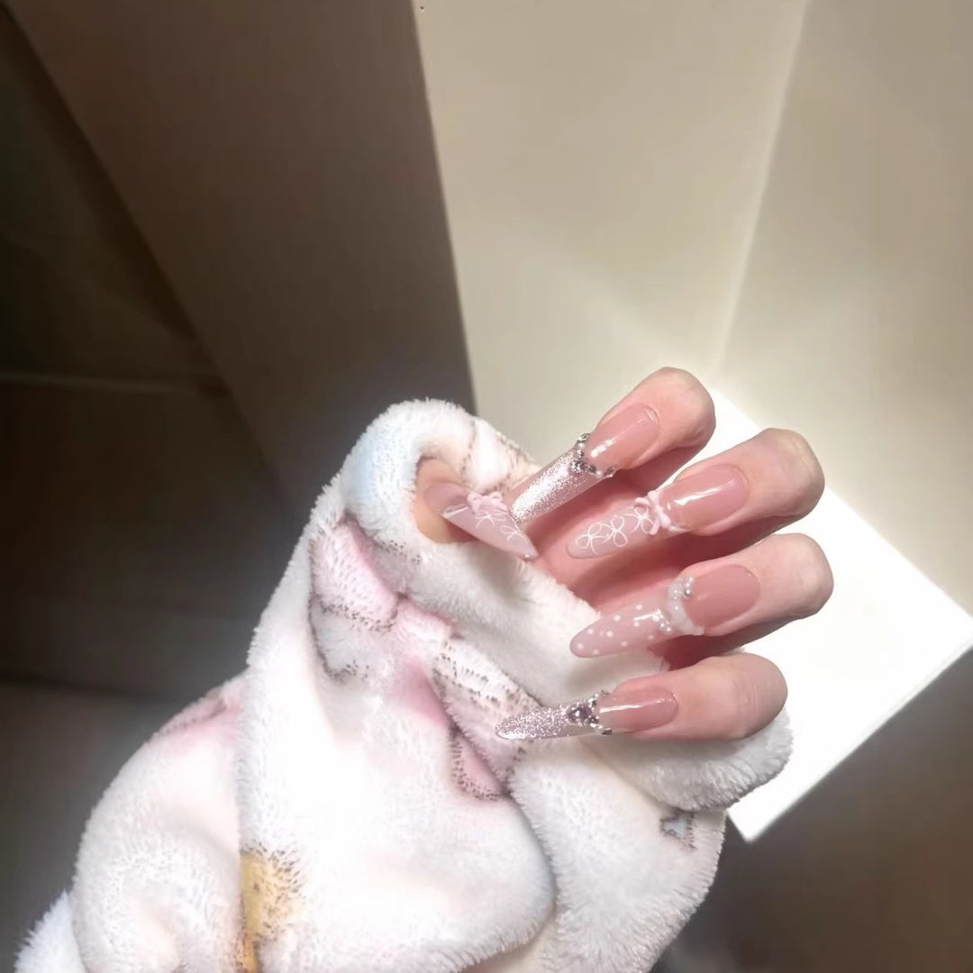 Crystal-Accent Long Stiletto Nail Extensions