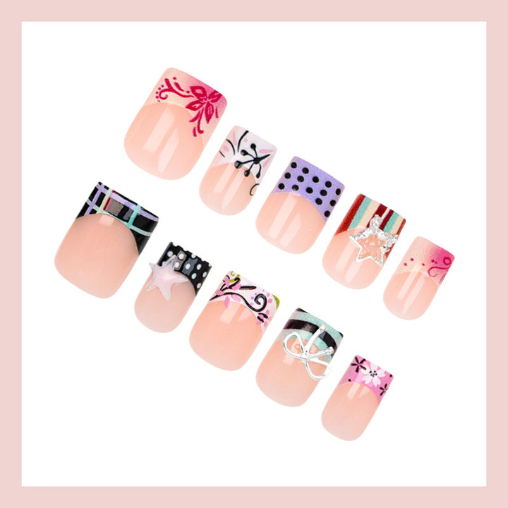 Acrylic Nail Set with Playful Bows and Patterns Kalsten