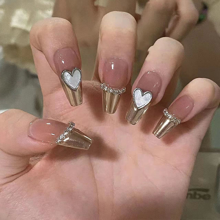 Heart-Embellished Stiletto Nail Art Extensions