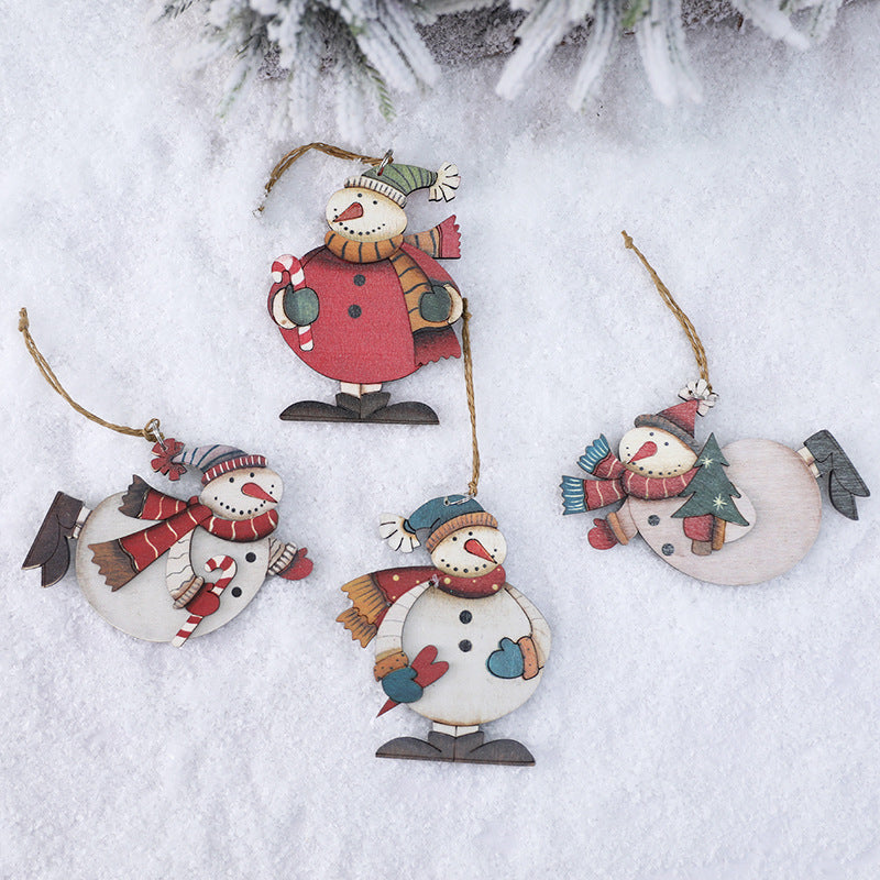 Wooden Snowman Decoration Ornament