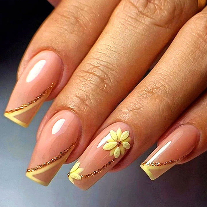 Decorative Floral Press-On Nail Art Set with 3D Flower Accents kalsten