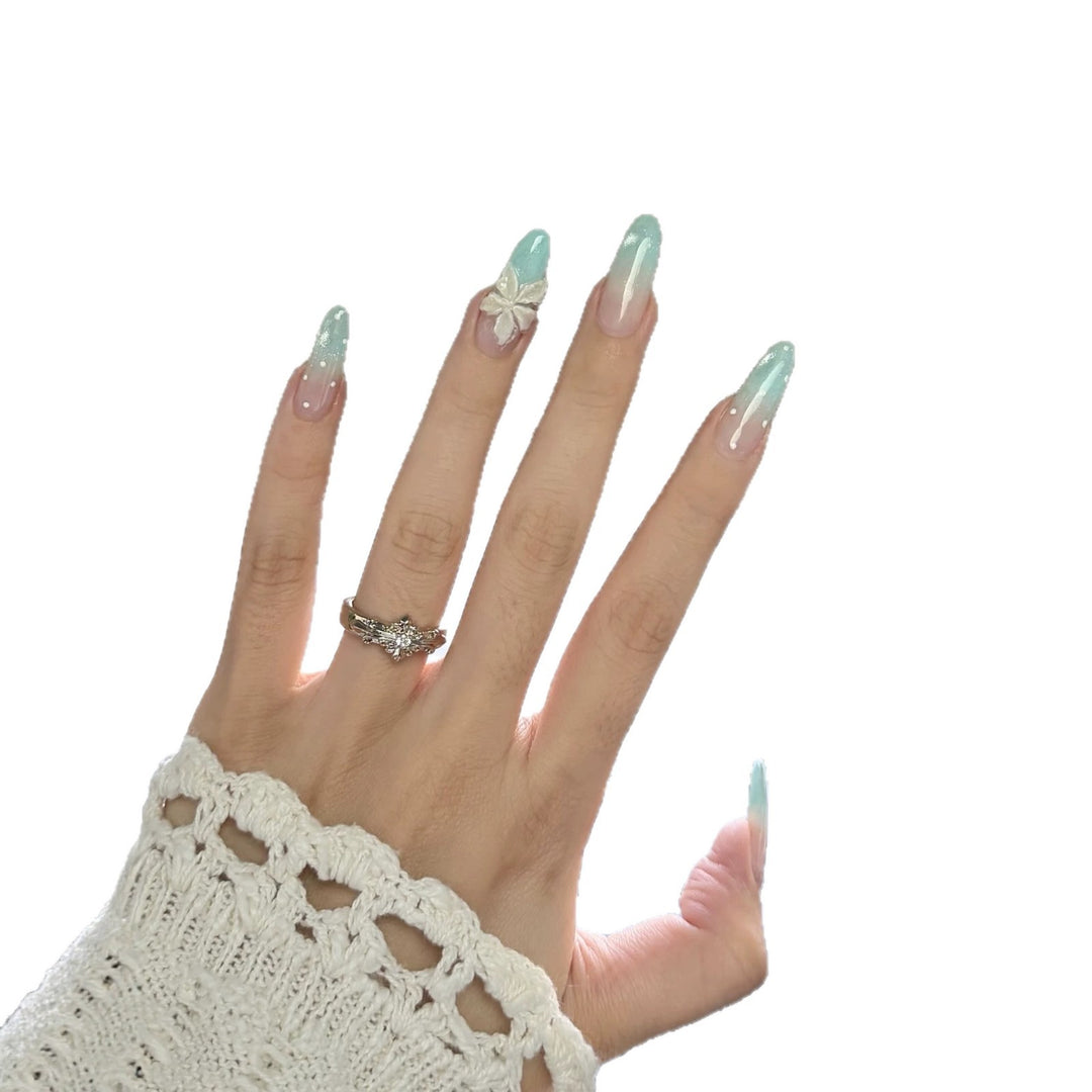 Artistic Press-On Nail Art Set with Floral and Ombre Design