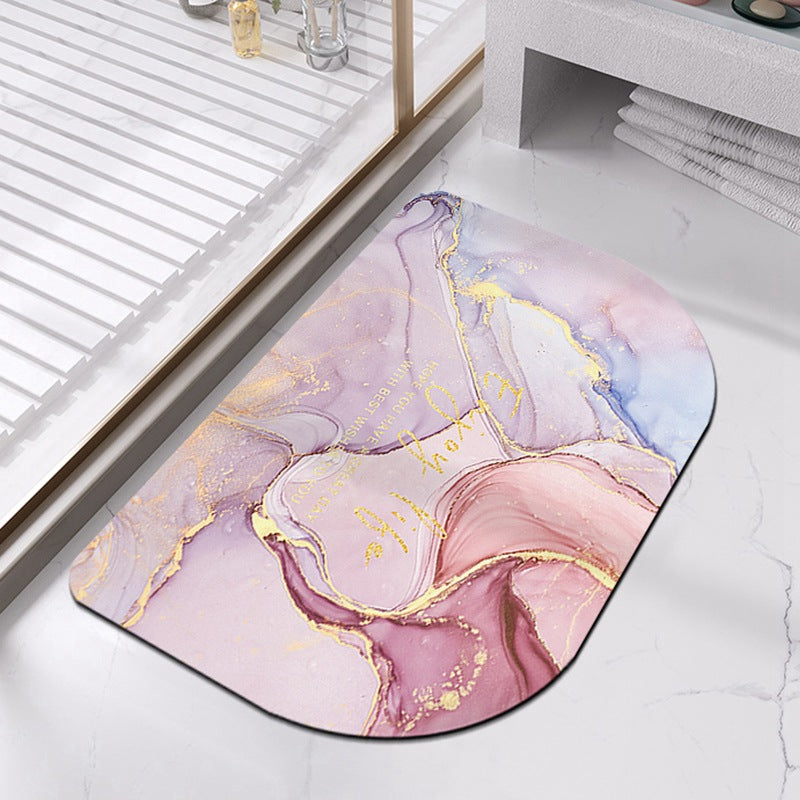 Half-Moon Marble-Pattern Bath Mat