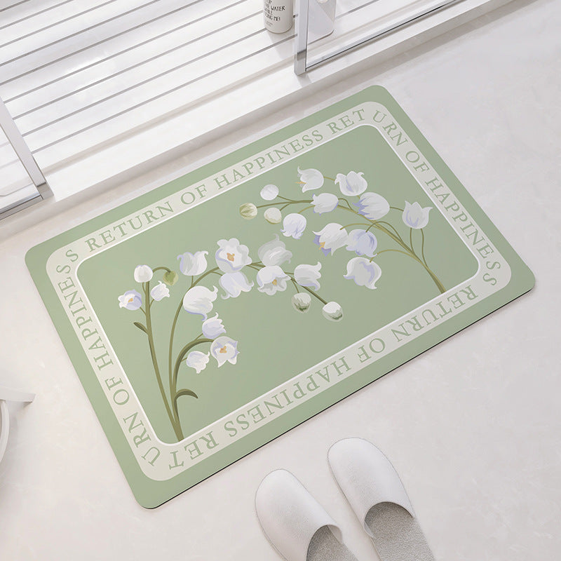 Oval Floral Pattern Bath Mat Kalsten
