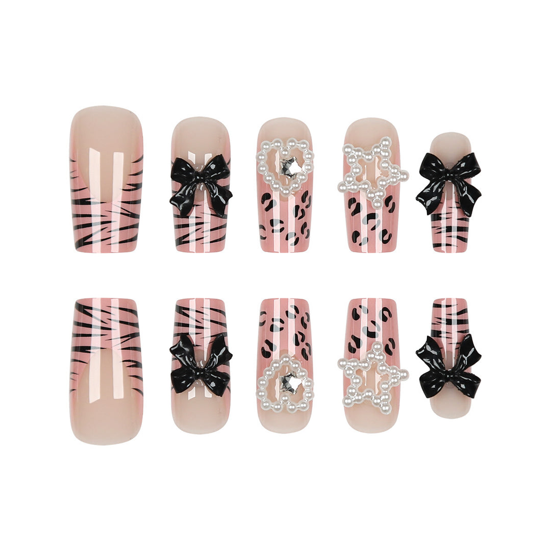 Artistic Stiletto Press-On Nails with Bow and Gem Accents Kalsten