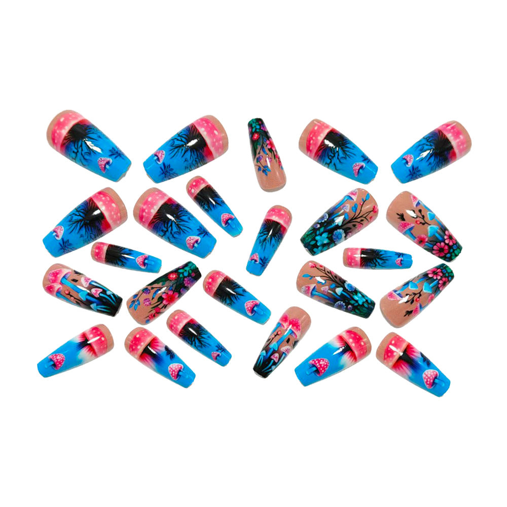 Artificial nails with glowing mushroom and flower motifs Kalsten